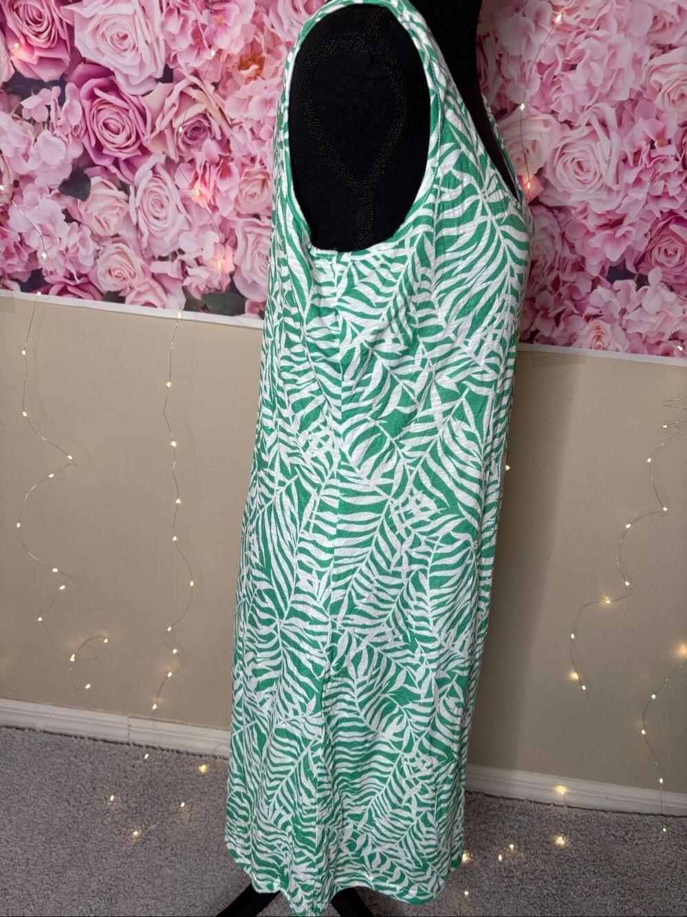 Tango Mango Women's Green White Tropcial Leaf Sleeveless Shift Dress Size MEDIUM - Picture 5 of 8
